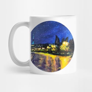 baku night boulevard scene, night walk in baku azerbaijan Mug